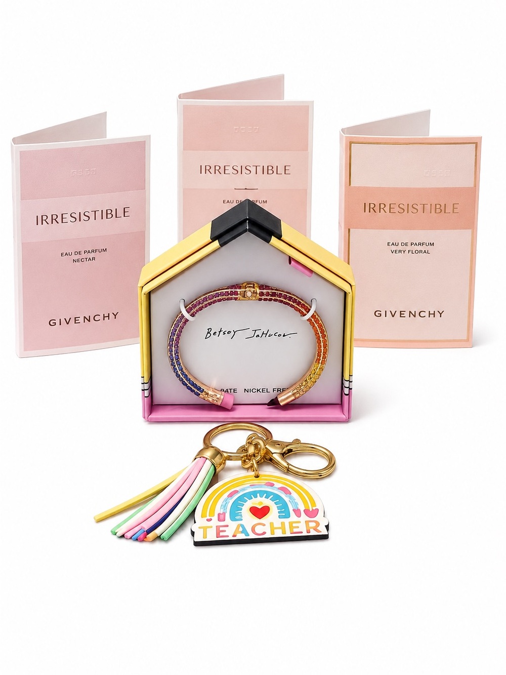 🌈TEACHER’S BUNDLE, Betsey Johnson Rainbow Pencil Bracelet,Keychain,& Perfume-New